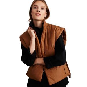 Anthropologie Pilcro Packable Brown Puffer Vest Side Ties OS Minimalist NWT